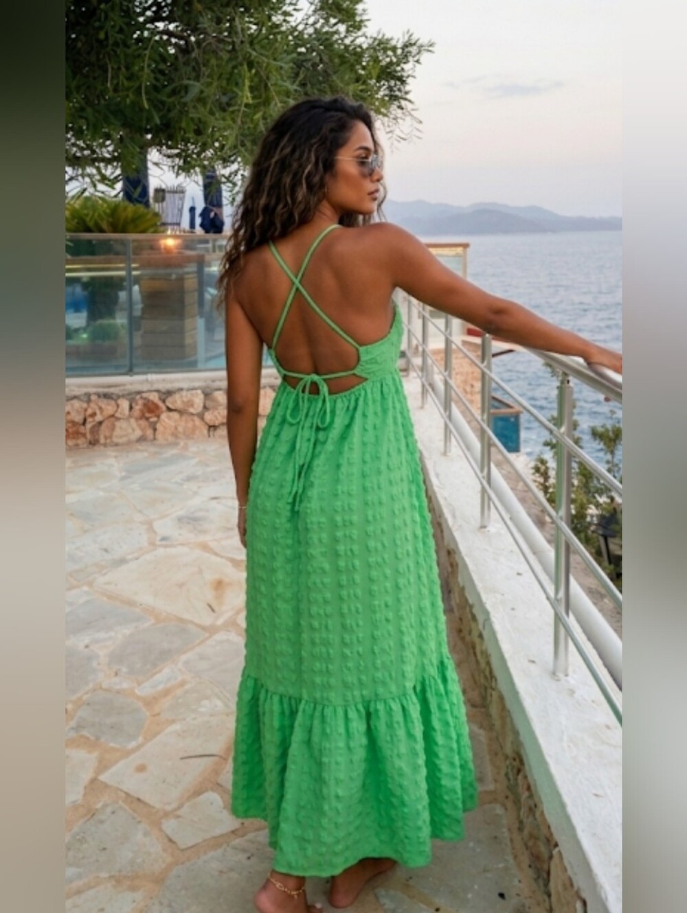 Zara Green Textured Smocked Maxi Dress Size S Tiered Spaghetti Strap Sundress